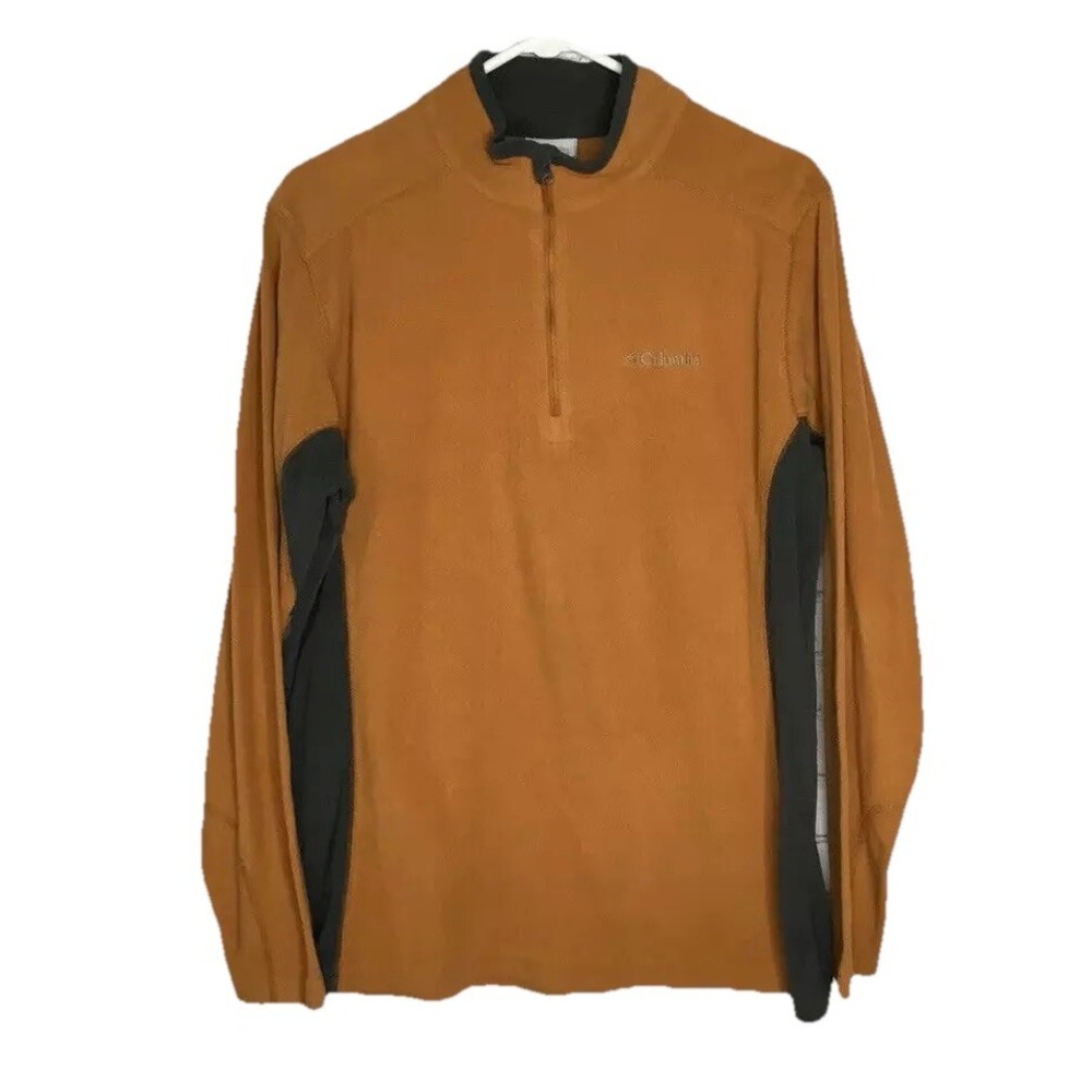 Columbia Sweatshirt Mens Medium Orange 1/4 Zip Mock Neck Fleece Pullover Outdoor